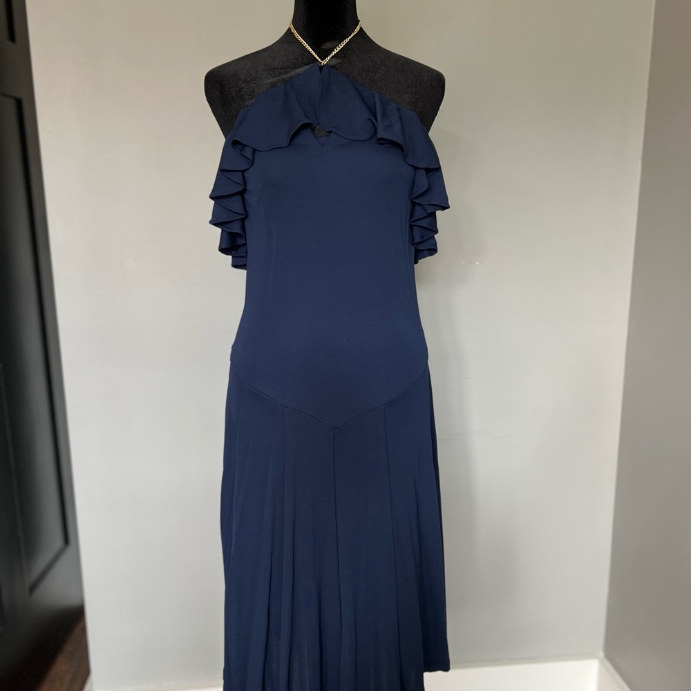 Navy open back dress